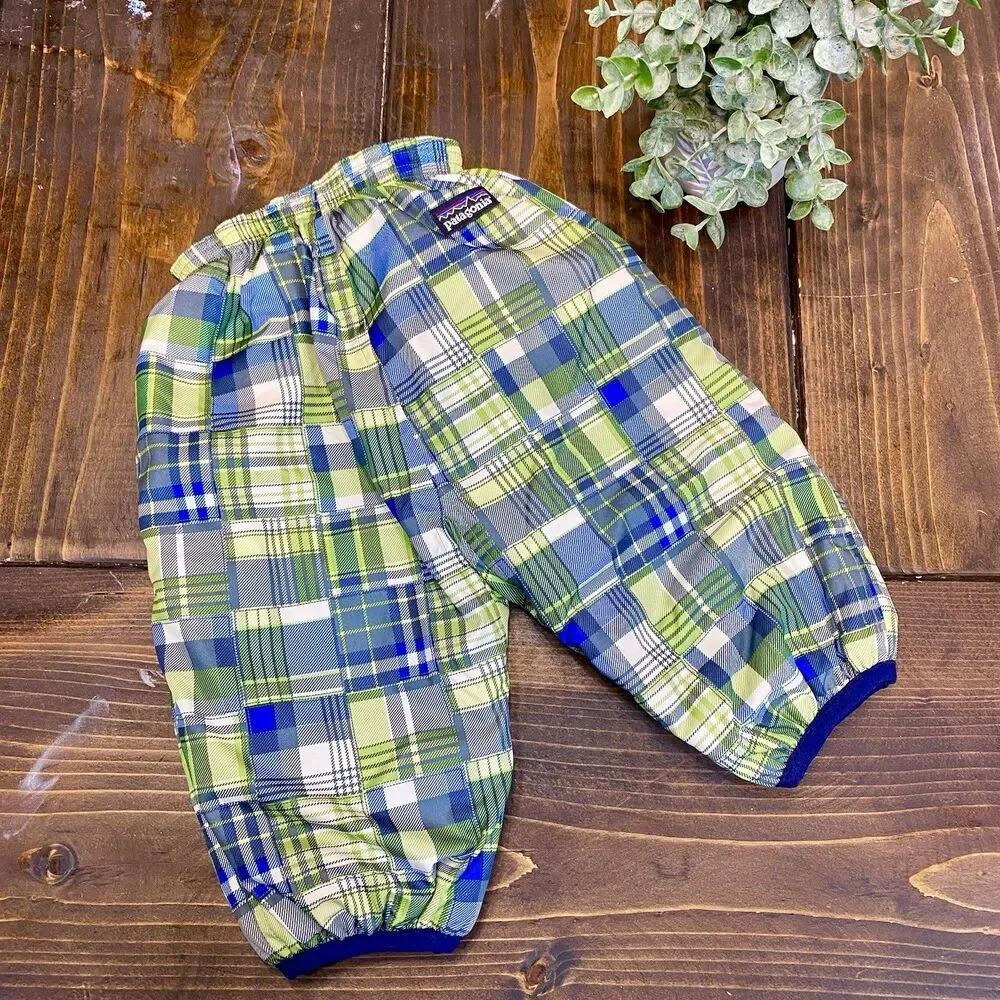 Patagonia Reversible Puff-Ball Pants Snow Green Blue Plaid Boys Size 3 Months